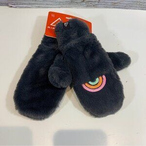 RIPZONE Soft Fuzzy Grey Rainbow Mittens one size